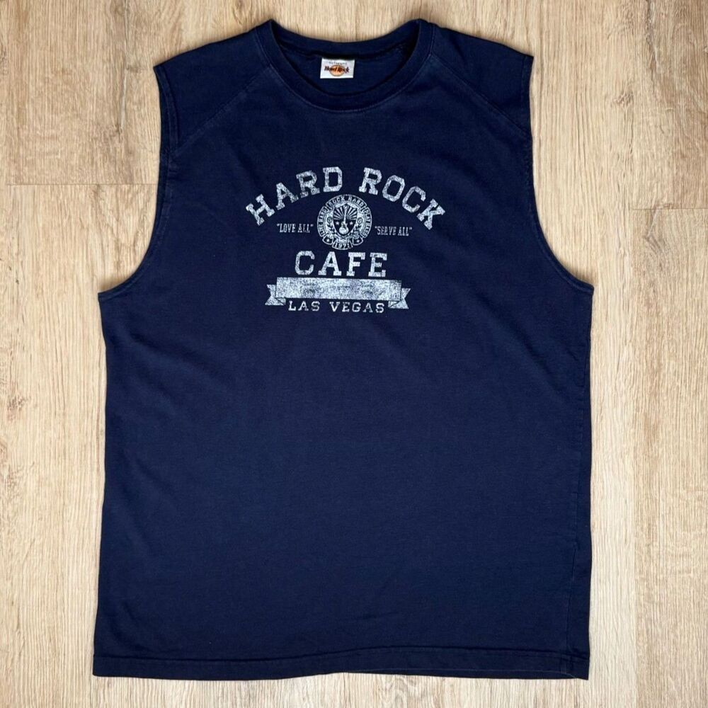 Vintage Hard Rock Café Muscle Tank Las Vegas Navy Blue XXL Sleeveless 71 Graphic